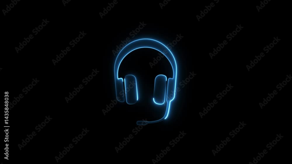 Neon headphones sign on black background. Neon glowing headphones electro house music cover album. Neon headphones sign on black background. Neon glowing headphones electro house music cover album.