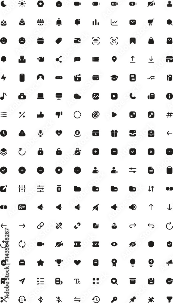The Set of black and white icons features various modern and minimalist icons. Perfect for websites, presentations, branding, and graphic design projects The Set of black and white icons features various modern and minimalist icons. Perfect for websites, presentations, branding, and graphic design projects