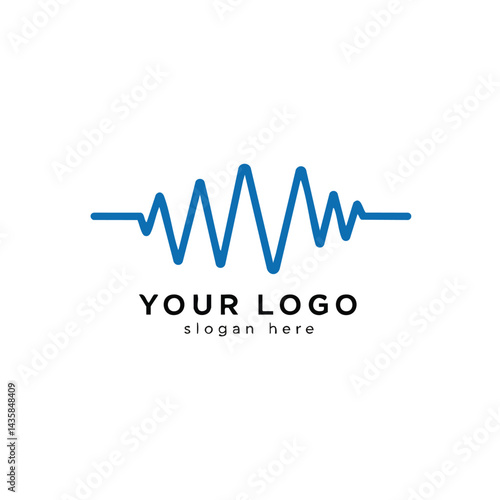 Sound wave logo design template blue pulse heartbeat line icon vector illustration isolated audio medical technology symbol.
