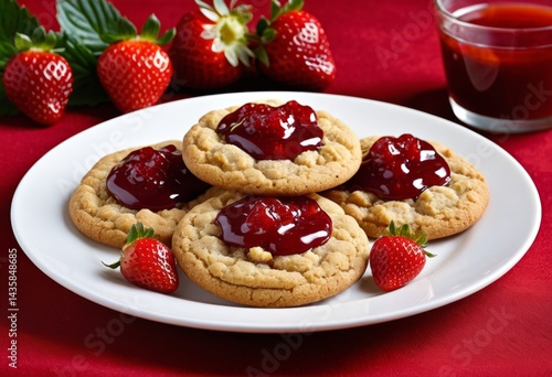 Wallpaper Mural Cookies with strawberry jam and a glass of strawberry juice Torontodigital.ca