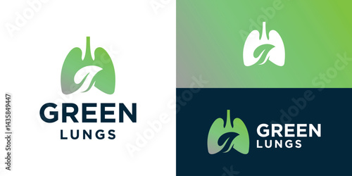 Modern green lungs logo template. Lungs with green leaf logo design vector illustration.