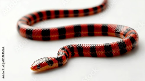 Wallpaper Mural Striped snake slithering across white backdrop, showcasing vibrant alternating red and black pattern on scales and smooth skin. Torontodigital.ca