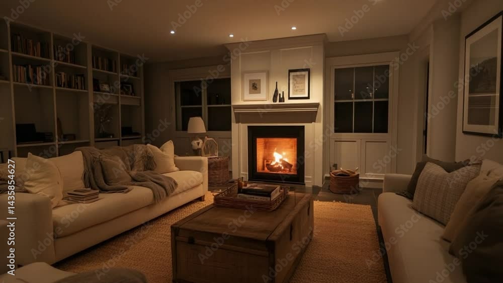 Cozy Evening by the Fireplace in a Rustic Living Room Cozy Evening by the Fireplace in a Rustic Living Room