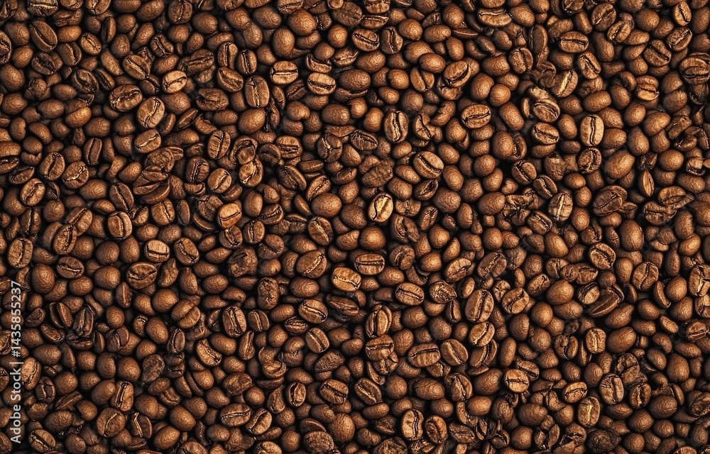 Obraz premium Hyper-realistic close-up background of dry brown coffee beans with natural texture, perfect for e-commerce product presentation overlay, promotional design, and high-resolution commercial use. Detaile