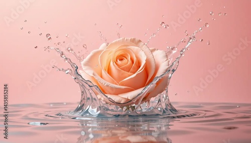 Wallpaper Mural A peach rose falling into a pool of clear water with a soft pink background Torontodigital.ca