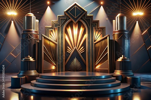 Art Deco Christmas Podium Elegant Gold & Black Stage Design