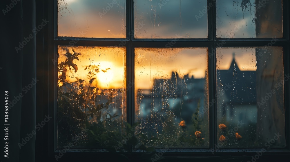 Fototapeta premium Warm lights beyond quiet glass