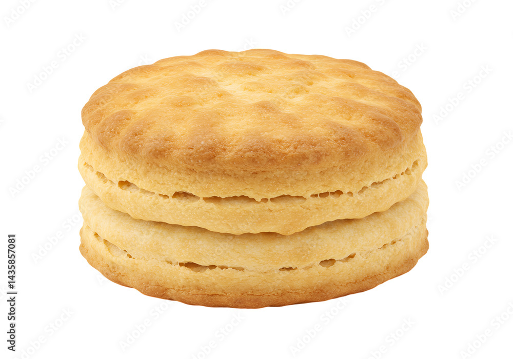 Fresh biscuit on a plain background, baked and golden brown, flaky layers Fresh biscuit on a plain background, baked and golden brown, flaky layers