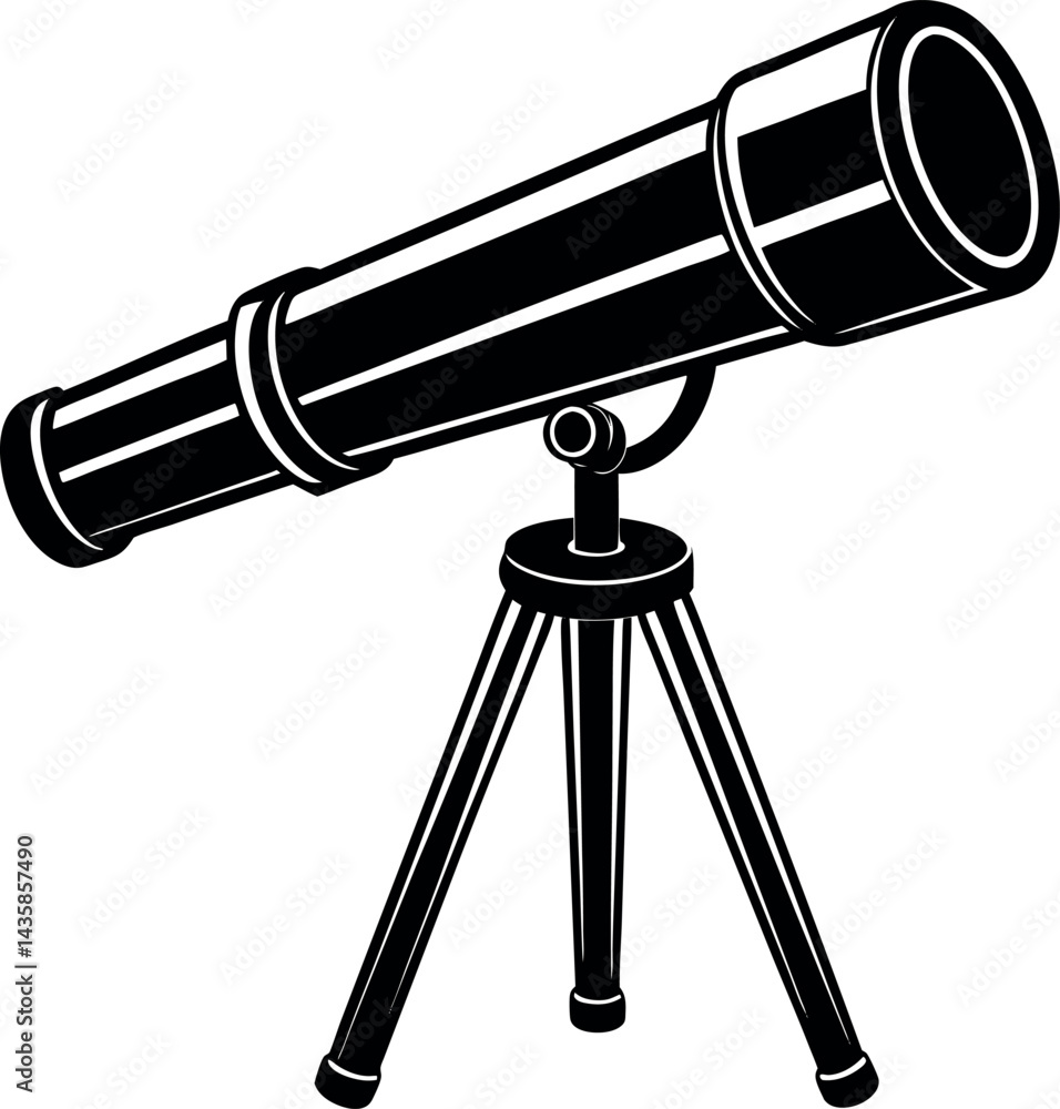 Telescope Icon Silhouette in Black | Vector for Space Science and Research Vector Telescope Icon Silhouette in Black | Vector for Space Science and Research Vector
