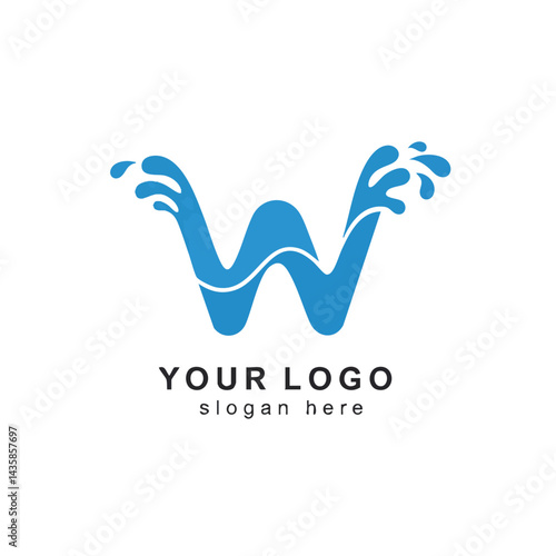 Blue letter W logo stylized as splashing water or waves, suitable for water-related brands or businesses.
