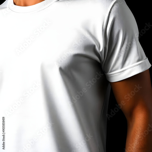 White T-shirt without design, empty, promotional photography, black background