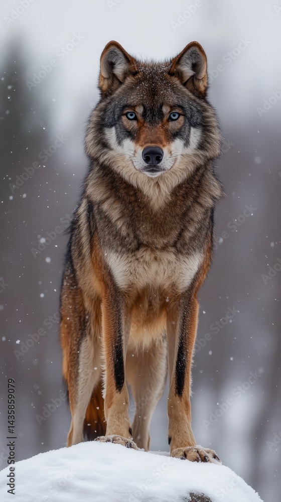 Majestic Wolf Stands Proudly in Snowy Frozen Landscape Majestic Wolf Stands Proudly in Snowy Frozen Landscape