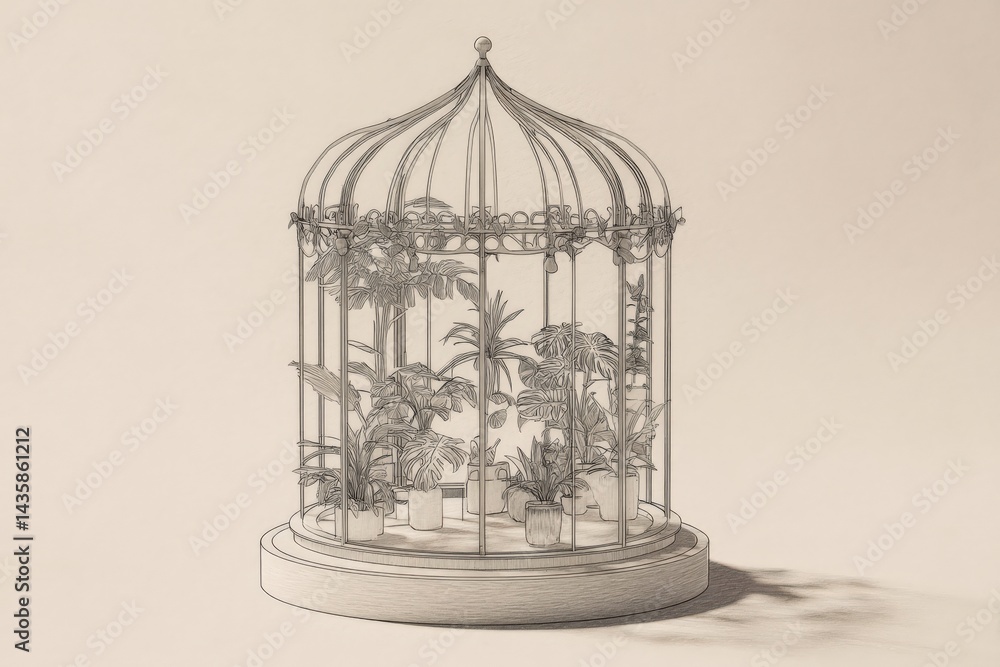 Elegant Plant Display in Ornate Glass Terrarium with Decorative Design