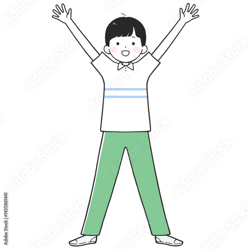 バンザイする若い男性のイラスト