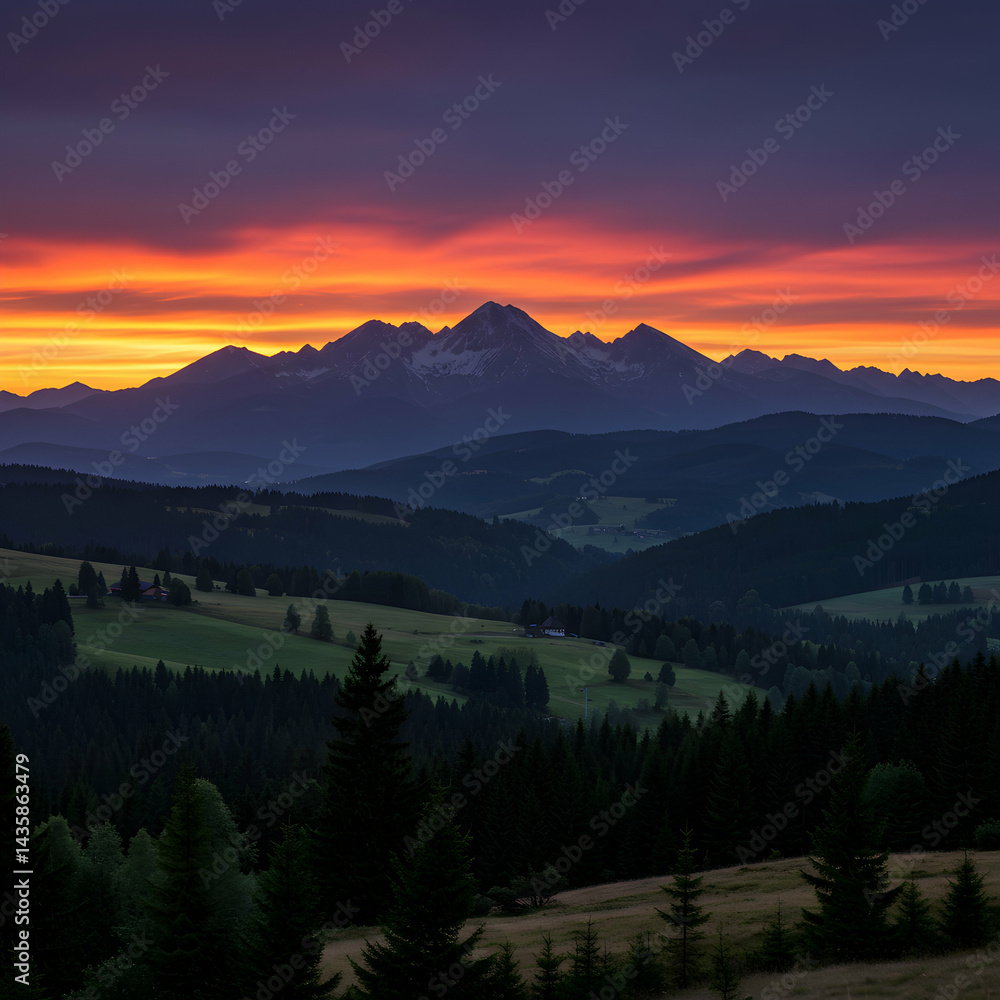 Obraz premium Stunning Sunset Over Majestic Mountains