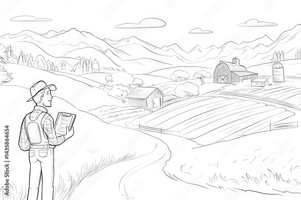 Farmer Preparing for New Season in Scenic Agricultural Landscape