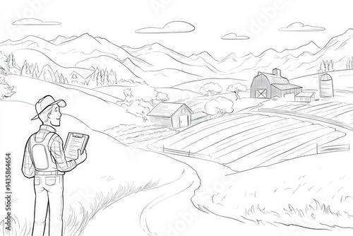 Farmer Preparing for New Season in Scenic Agricultural Landscape