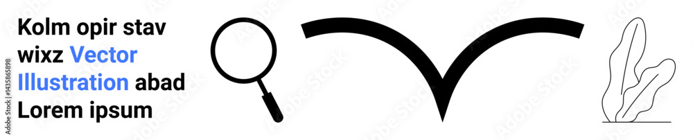 Magnifying glass, bold curved arrow, and abstract plant accents highlight themes of research, navigation, and nature exploration. Ideal for education, science, discovery, ecology environment Magnifying glass, bold curved arrow, and abstract plant accents highlight themes of research, navigation, and nature exploration. Ideal for education, science, discovery, ecology environment