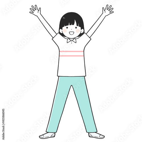 バンザイする若い女性のイラスト