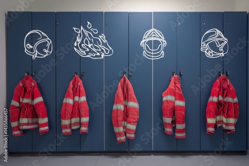 Obraz na płótnie Firefighter Gear and Lockers in Bright and Organized Space w salonie