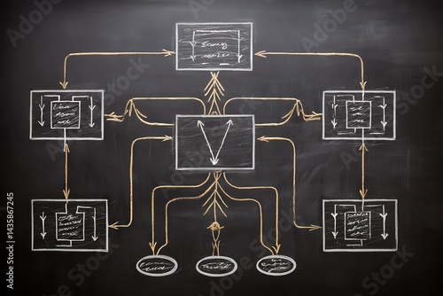 Obraz na płótnie Flowchart Diagram on Chalkboard Background for Visual Learning w salonie