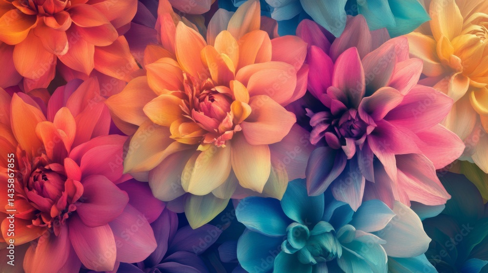 Vibrant Multicolored Dahlia Flowers Close Up Vibrant Multicolored Dahlia Flowers Close Up