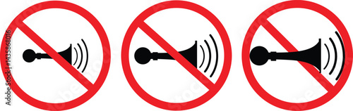 set Attention honk icon. no sound sign with a horn and a loudspeaker.  Symbols prohibition and warning signs. in modern design. design template illustration
