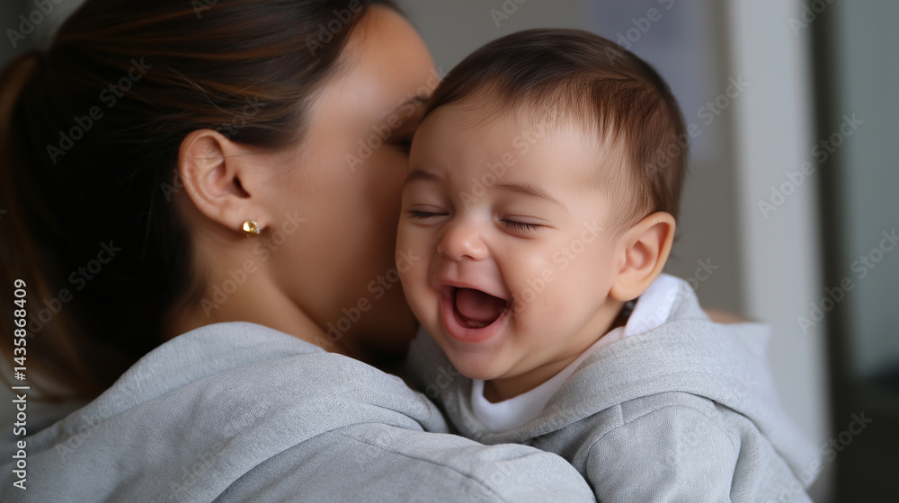 Joyful Baby Laughing in Parent's Embrace Joyful Baby Laughing in Parent's Embrace