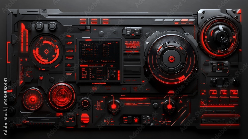 Fototapeta premium Futuristic Interface Control Panel with Red Highlights for Technological Design