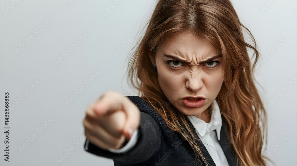Angry Businesswoman Pointing at Camera in Isolated Background Angry Businesswoman Pointing at Camera in Isolated Background