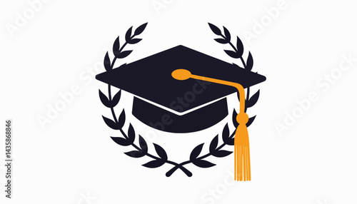 Graduation cap with laurel wreath on white background, academic excellence