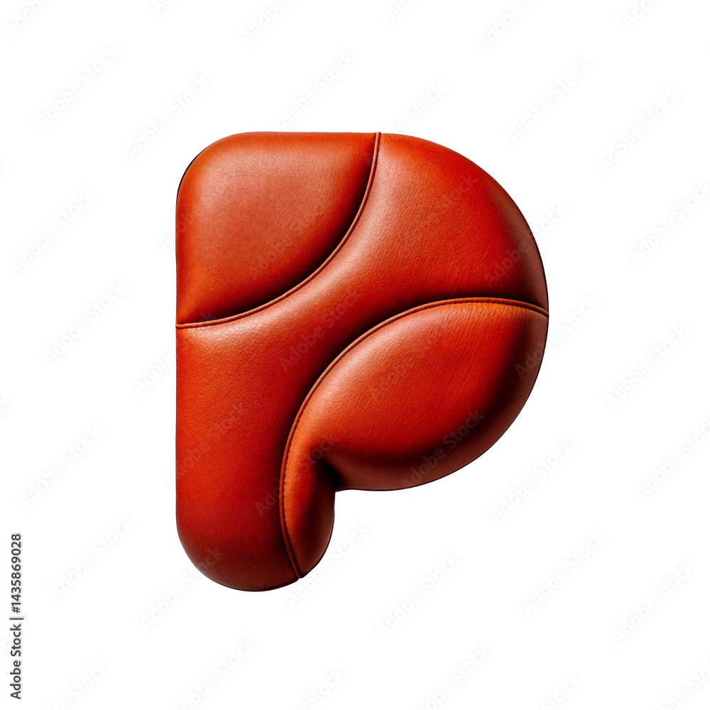 Letter P crafted from premium brown leather, featuring buttery texture, bold curves, and smooth, luxurious stitching — a chunky and stylish masterpiece Letter P crafted from premium brown leather, featuring buttery texture, bold curves, and smooth, luxurious stitching — a chunky and stylish masterpiece
