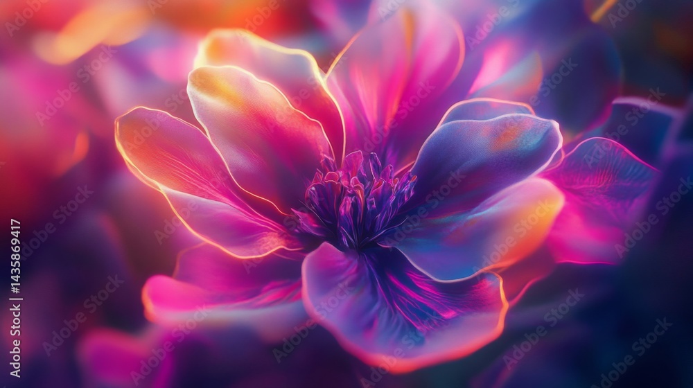 Vibrant Pink And Purple Glowing Flower Digital Art