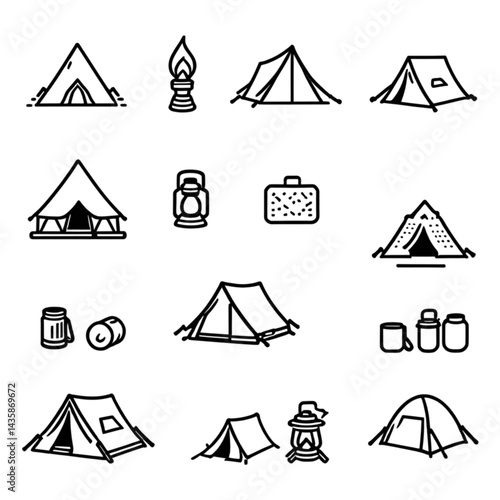 テントとキャンプのアイコンセット｜Tent and Camping Icon Set