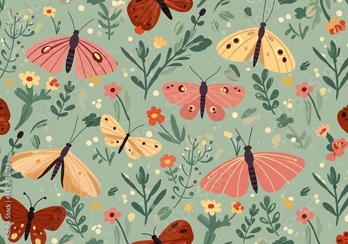 Butterflies & Blooms: A Springtime Pattern AI Generated