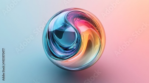 Abstract Glossy Sphere with Colorful Swirl Design