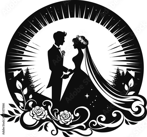 silhouette of bride and groom
