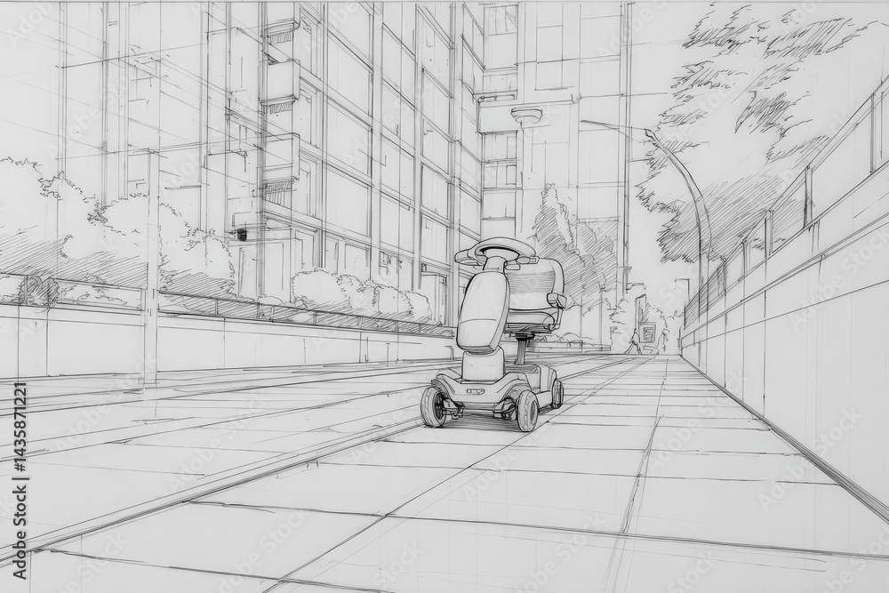 Futuristic Mobility Device in Urban Setting with Clean Lines