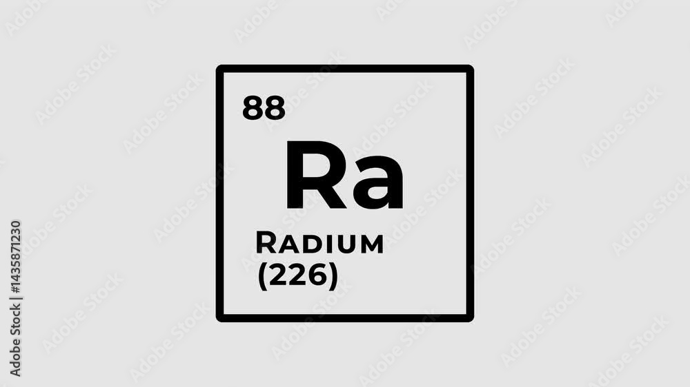 Radium, chemical element of the periodic table graphic animation. Alpha channel. Transparent background motion design. 4K resolution Radium, chemical element of the periodic table graphic animation. Alpha channel. Transparent background motion design. 4K resolution