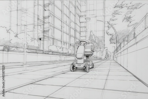 Obraz na płótnie Futuristic Mobility Device in Urban Setting with Clean Lines w salonie