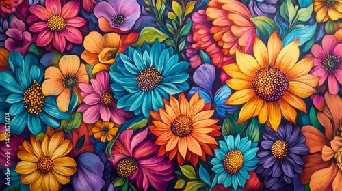 Vibrant Colorful Flower Bouquet Pixel Art Illustration