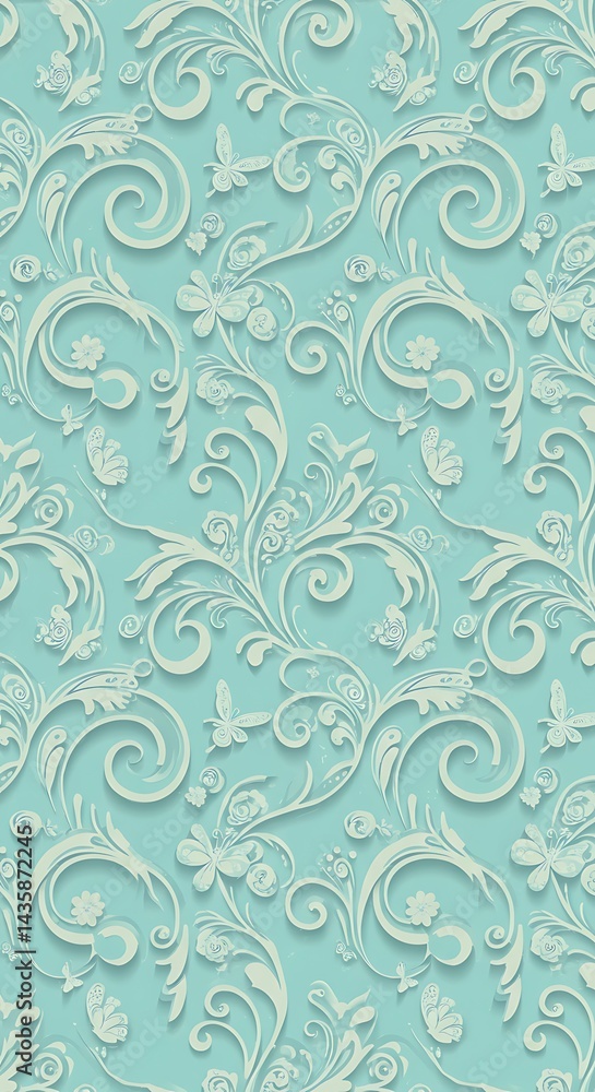 Aqua Dreamscape: Embossed Floral Pattern AI Generated Aqua Dreamscape: Embossed Floral Pattern AI Generated