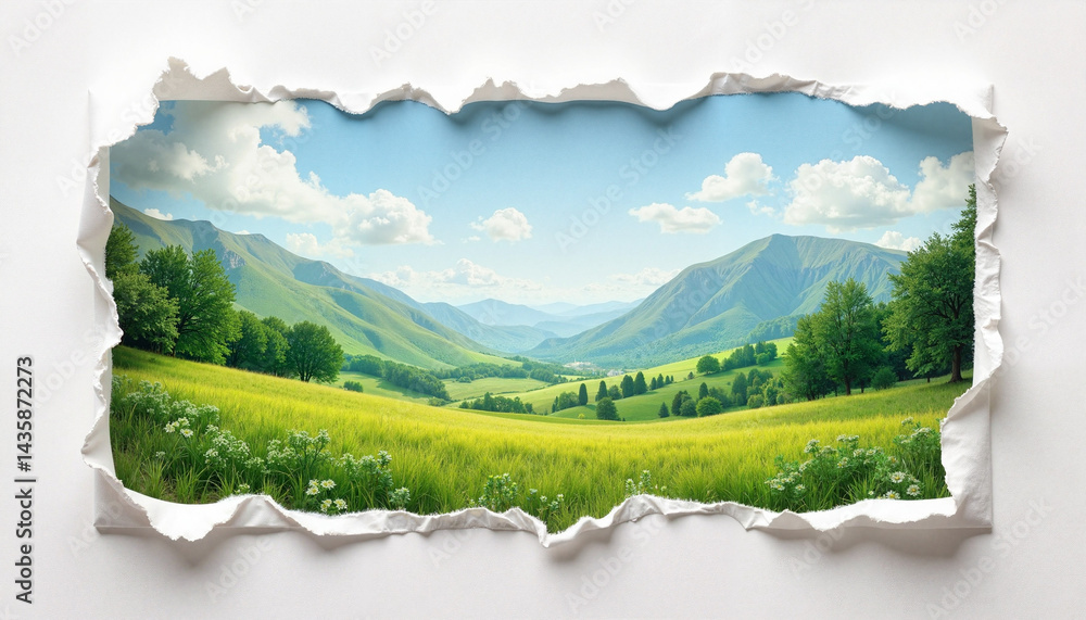 Torn Paper Effect, Black Friday - Scenic Landscape with Mountains