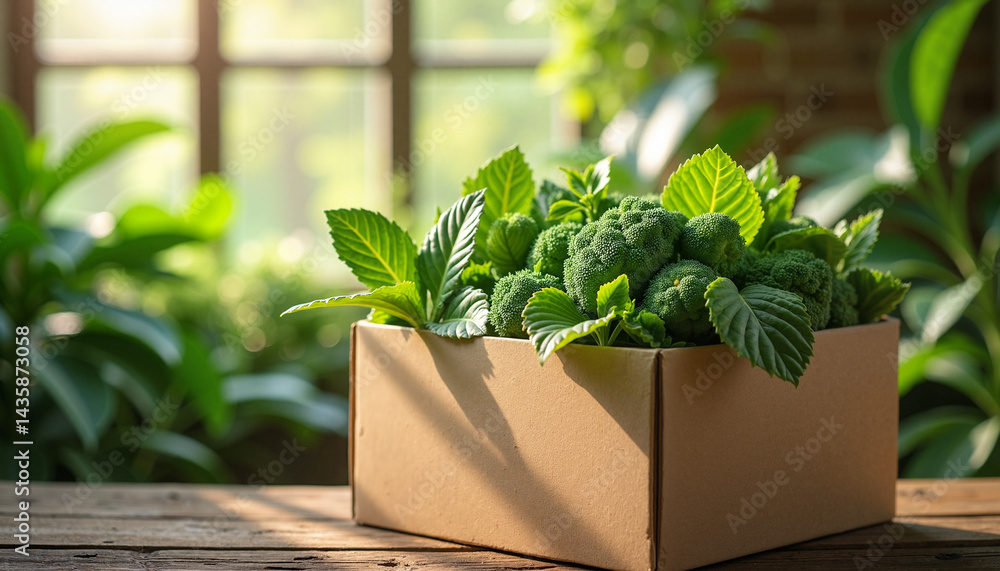 Fresh Green Plants in Brown Box for Black Friday Sale