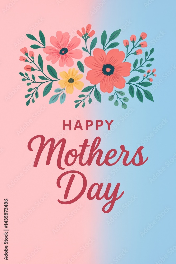 Obraz premium Happy Mother's Day Floral Greeting: A delicate arrangement of vibrant pink and yellow flowers on a soft pastel background creates a beautiful and heartfelt greeting for Mother's Day.