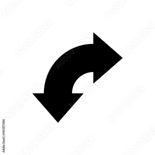 Semicircular rounded double ended arrow. Dual semi circle arrow with curved base. Vector illustration.