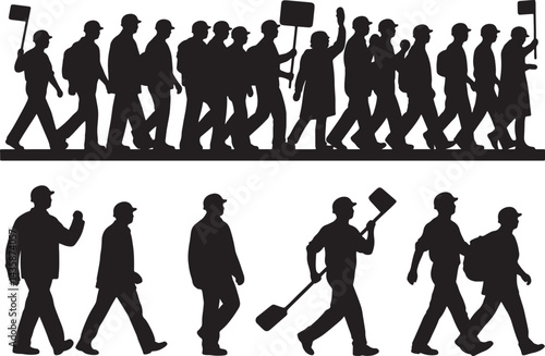 Union Rally Marching Workers Vector Graphic