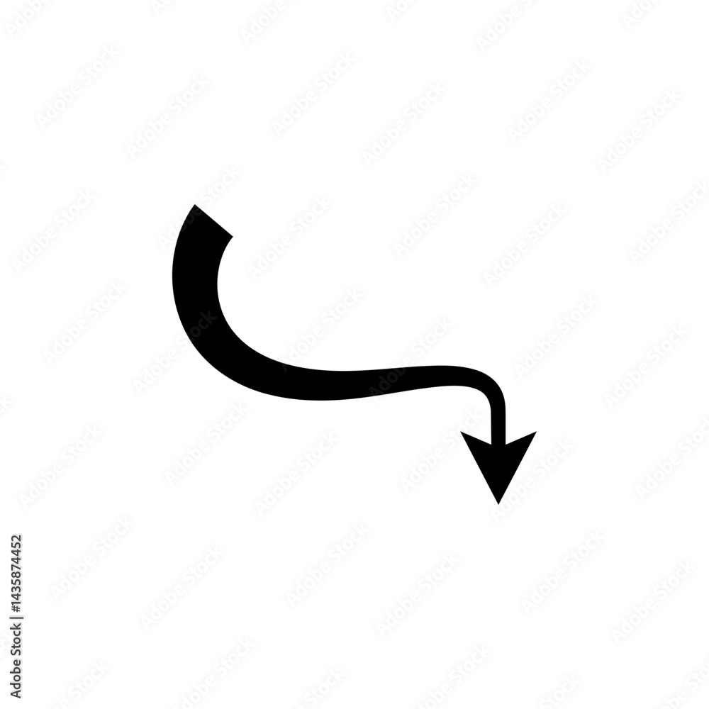 Long curved winding arrow. Vector illustration. Long curved winding arrow. Vector illustration.