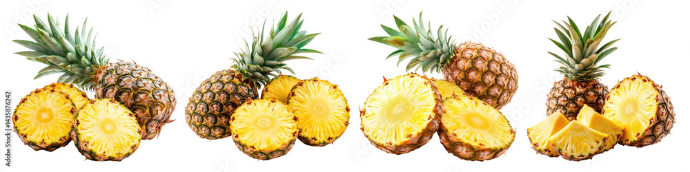 PNG Fresh tropical pineapple slices, element set on transparent background PNG Fresh tropical pineapple slices, element set on transparent background