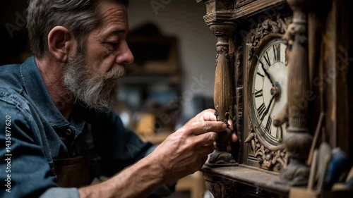 Wallpaper Mural Artisan Clockmaker Skillfully Repairing Vintage Timepiece in a Cozy Workshop Environment Torontodigital.ca